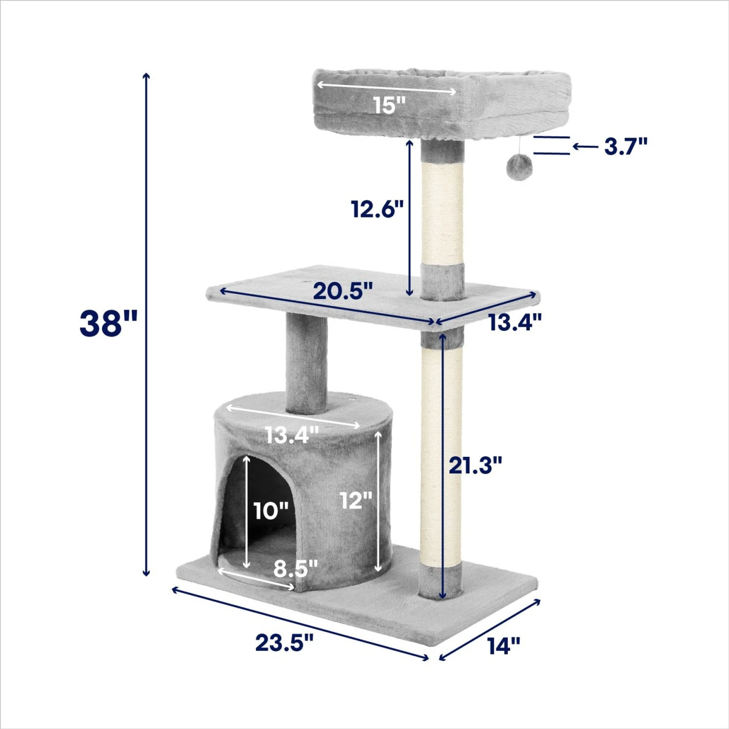 Frisco 38-in Cat Tree With Condo, Top Perch & Toy - Image 2