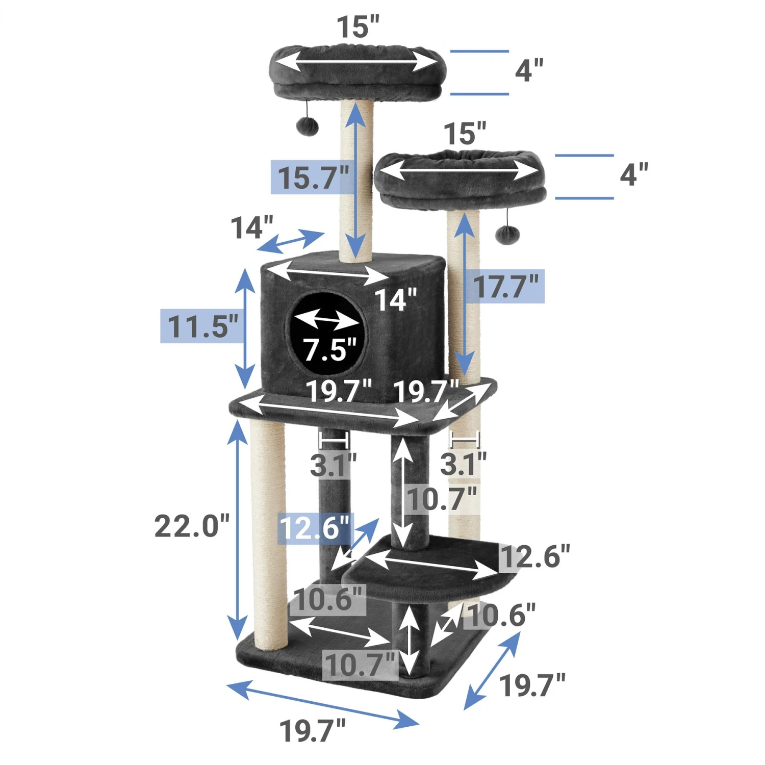 Frisco 55-in Faux Fur Cat Tree & Condo - Image 2